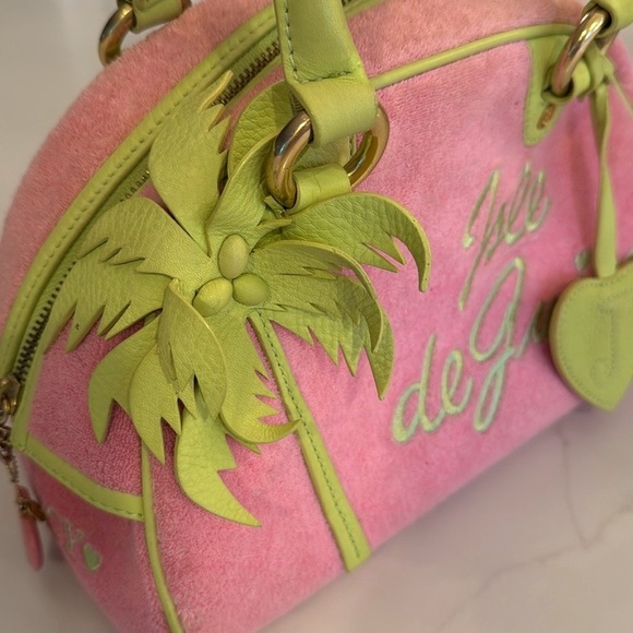 Vintage Juicy Couture Pink and Green Satchel Y2K Terry Bowling Bag - Picture 5 of 15
